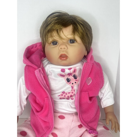Realistic Baby Doll 18–20" Soft Body Blue Eyes Brown Hair Wearing Aori Outfit - Picture 2 of 8